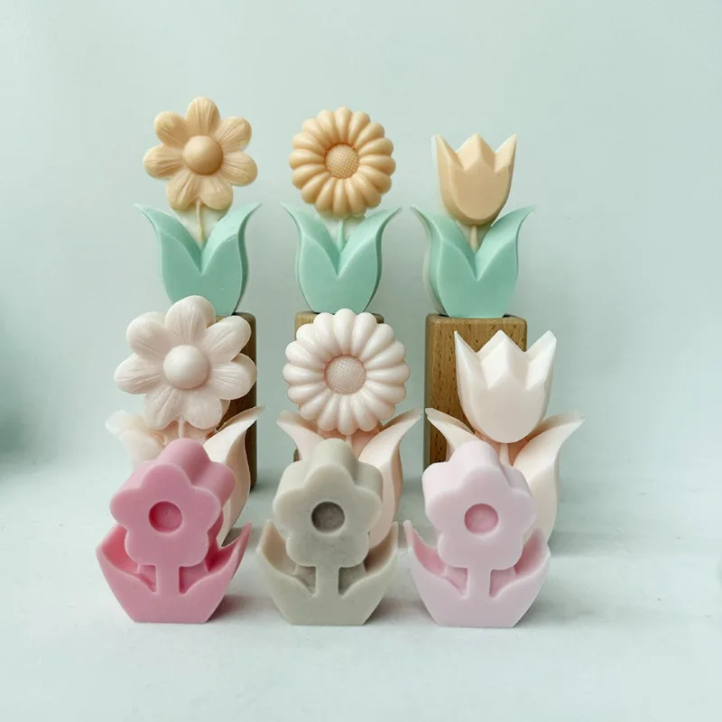 3D Tulpe Sonnenblume Blume Kerze Silikonform DIY Blume Seife Gips Handwerk Harz Gussform Schokolade Kuchen Backwerkzeug Image