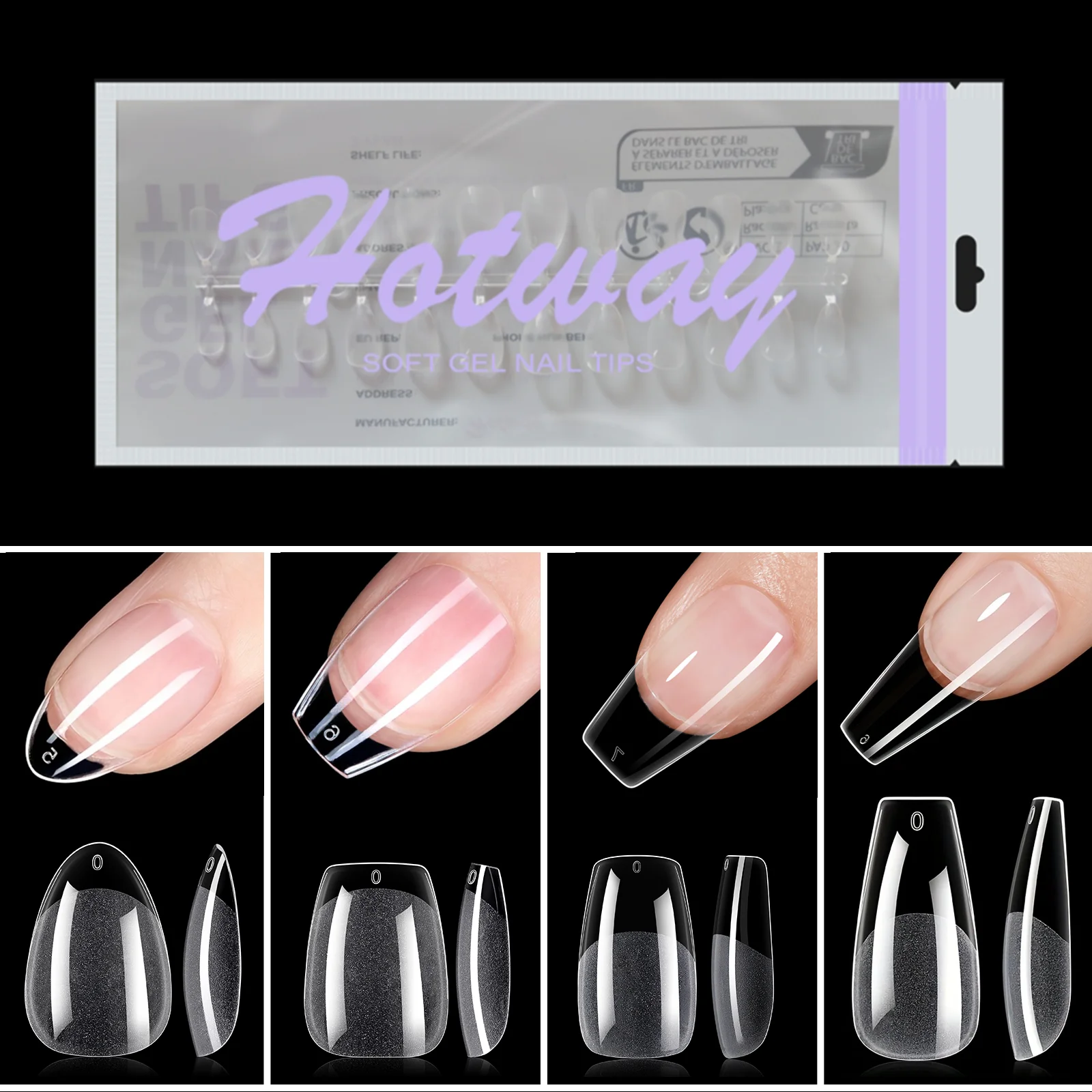 240: Mandelförmige und trapezförmige, transparente, halbmattierte Kunstnagelspitzen, geeignet für Nagelkunst und DIY-Nagelprodukte für zu Hause Image