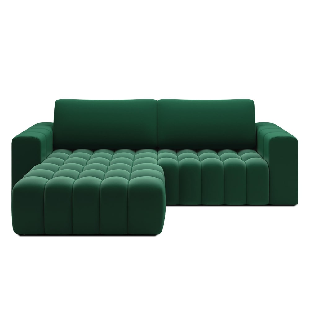 Canapé d'angle gauche convertible 4 places en velours vert