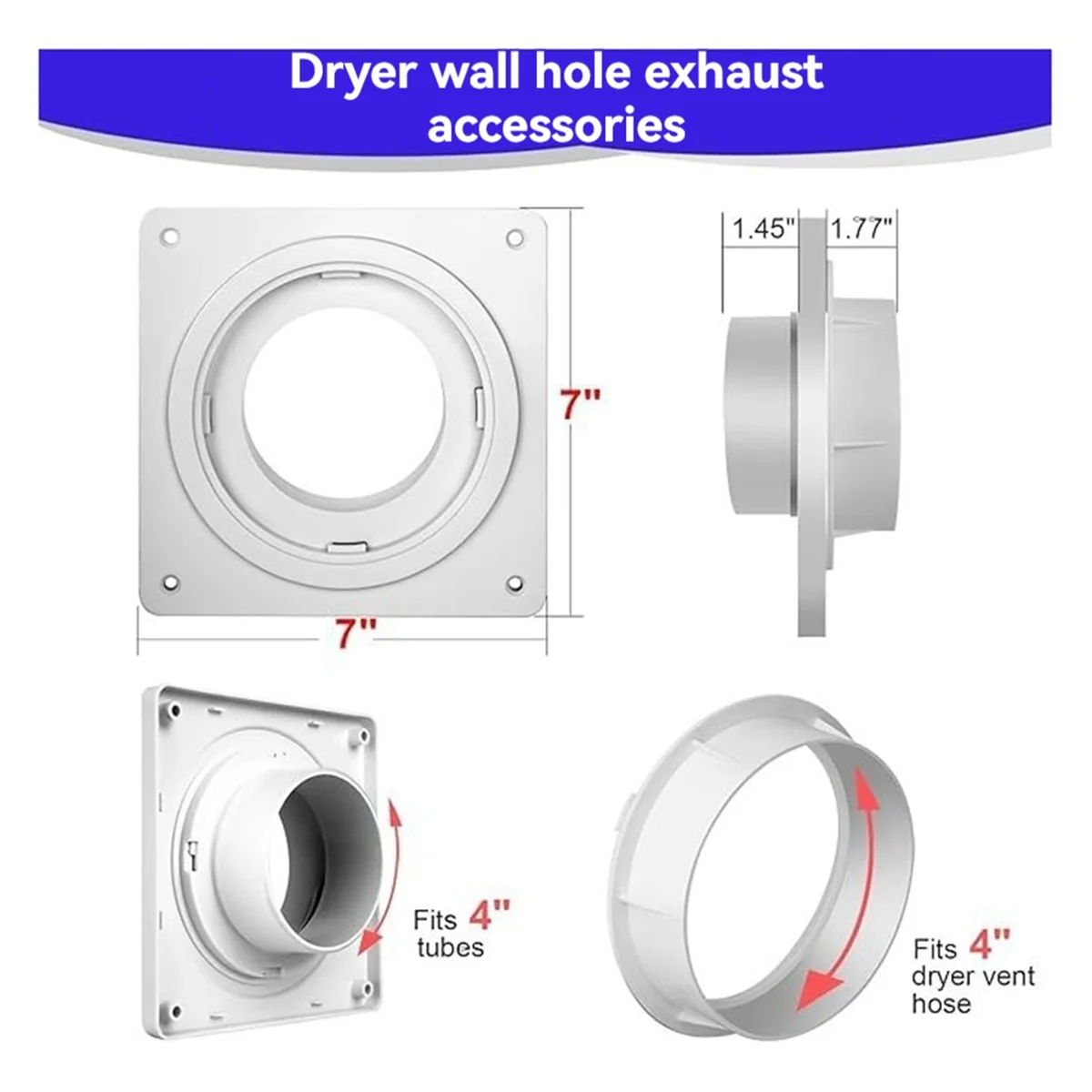 HOT Dryer Vent Wall Plate with Hose(4 Inch 8 Feet),Twist Lock Dryer Vent Connector Kit,4 Inch Dryer Duct Connector Flange A