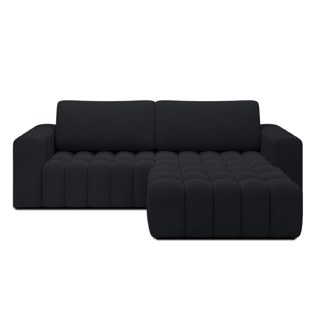 Canapé d'angle droit convertible 4 places en bouclette noir