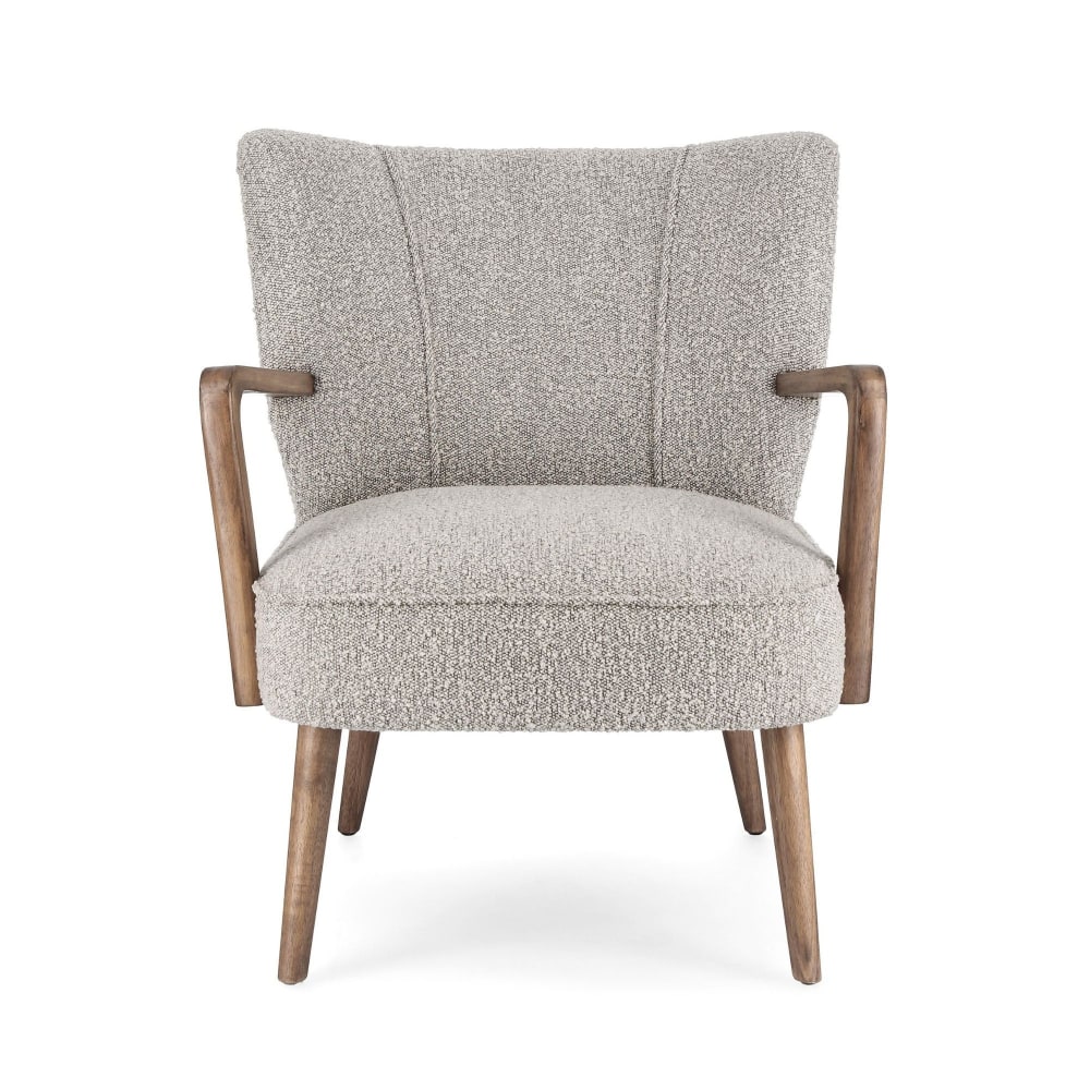 Fauteuil crapaud à accoudoirs en tissu bouclette gris