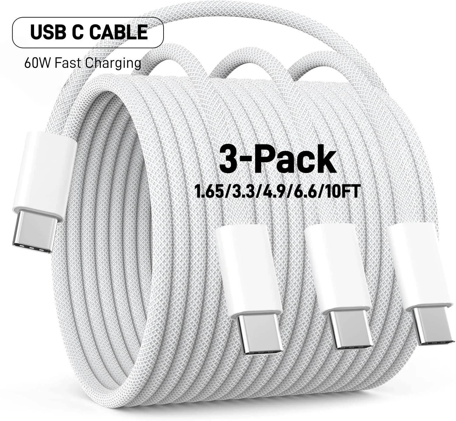 Cavo da USB C a USB C da 3 pezzi da 60 W, cavo da tipo C a tipo C, cavo di ricarica rapido per iPhone 17 16 15 Pro Plus Pro Max Air, per Galaxy