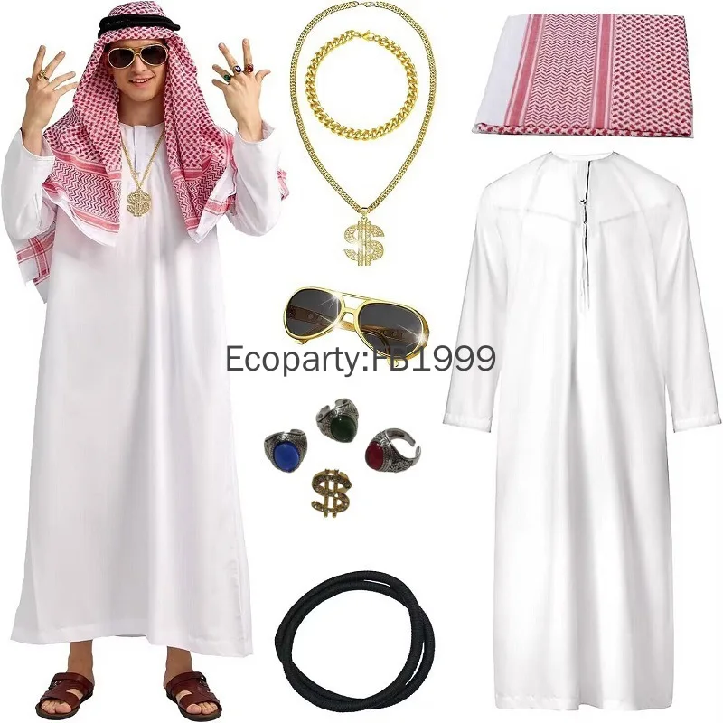 Arabische Emirate-Kostüm für Herren, Schäferhund, reichhaltiger arabischer Prinz, Rollenspiel für Erwachsene, Fantasia, Halloween, Karneval, Party, Kostüm-Zubehör-Set Image