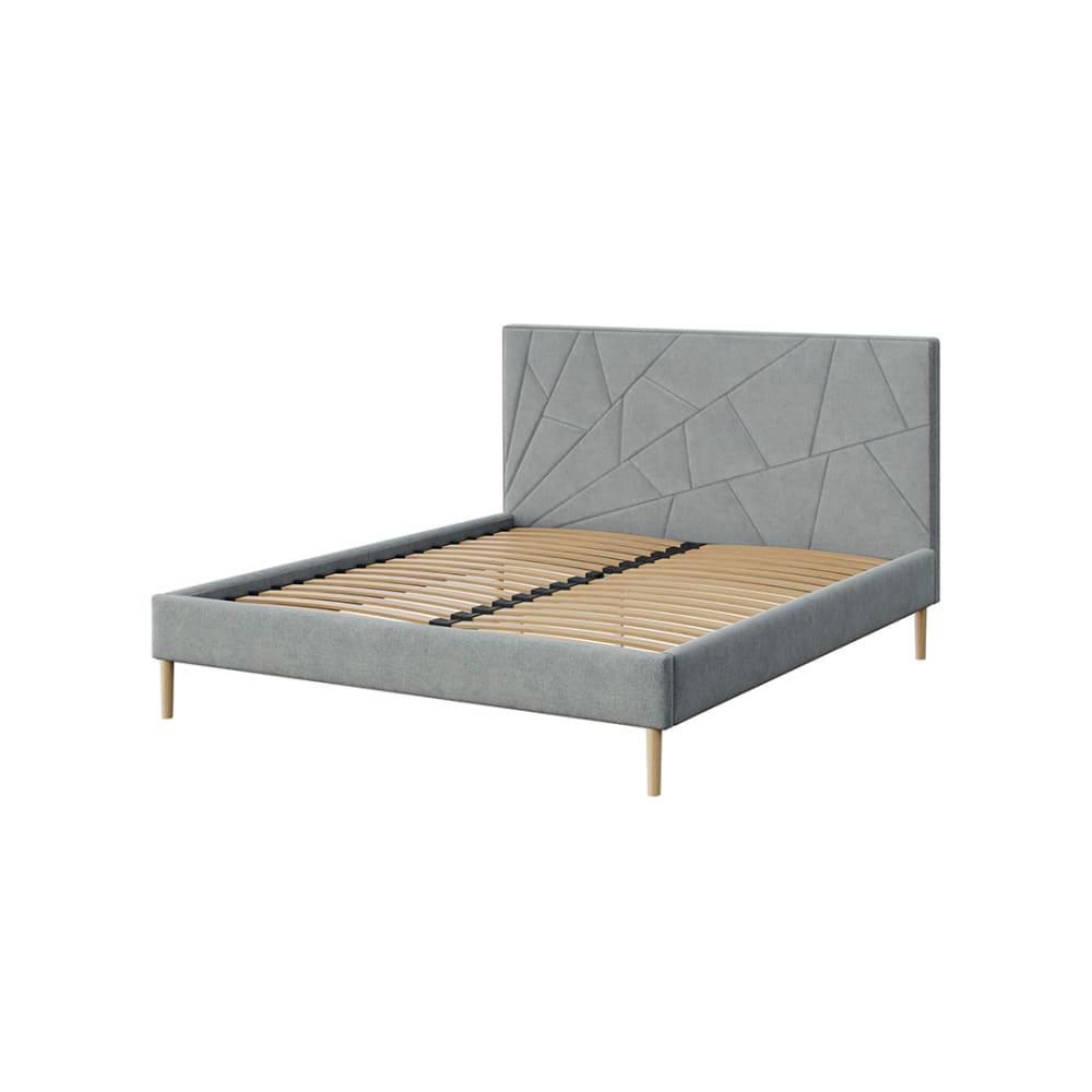 Lit avec sommier à lattes géométrique gris 160x200