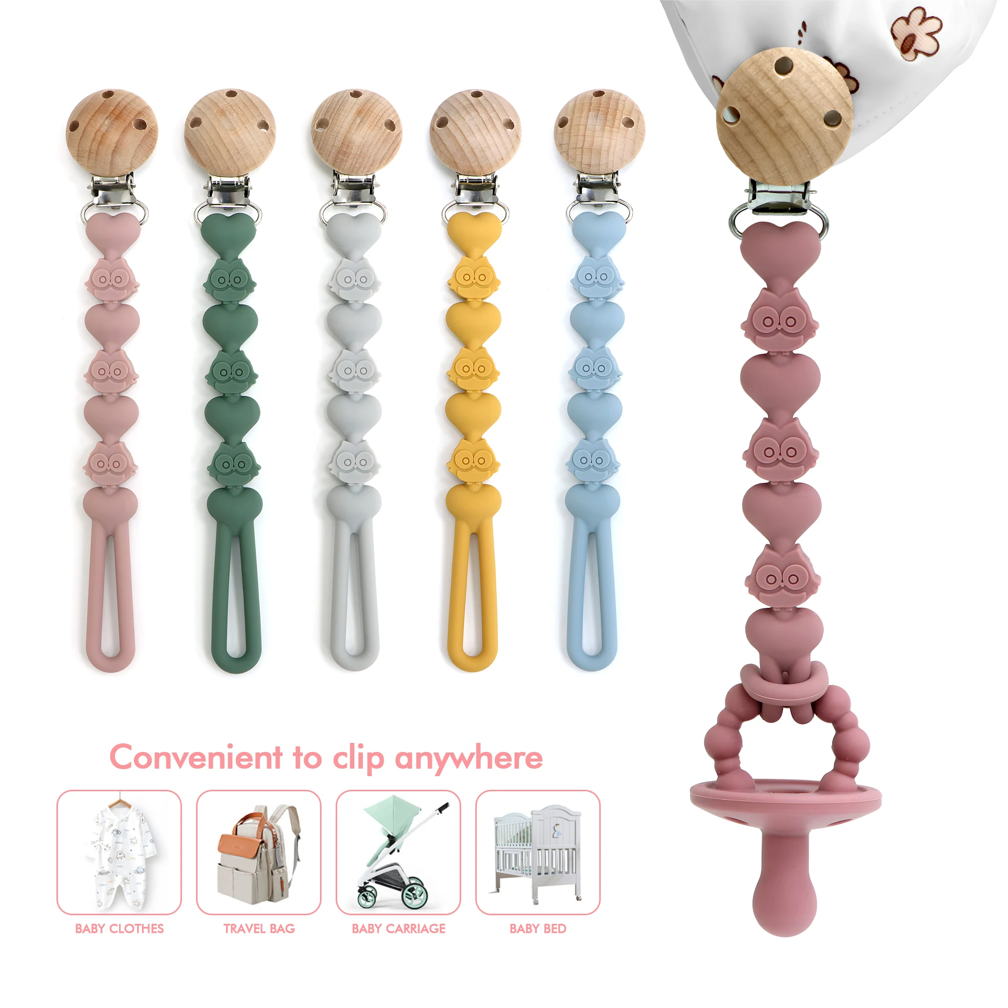 Silikon-Schnullerclip, einteiliger Silikon-Schnullerhalter-Clip für Jungen und Babys, Binky-Clips, Neugeborene, Dusche, Geburtstagsgeschenke Image