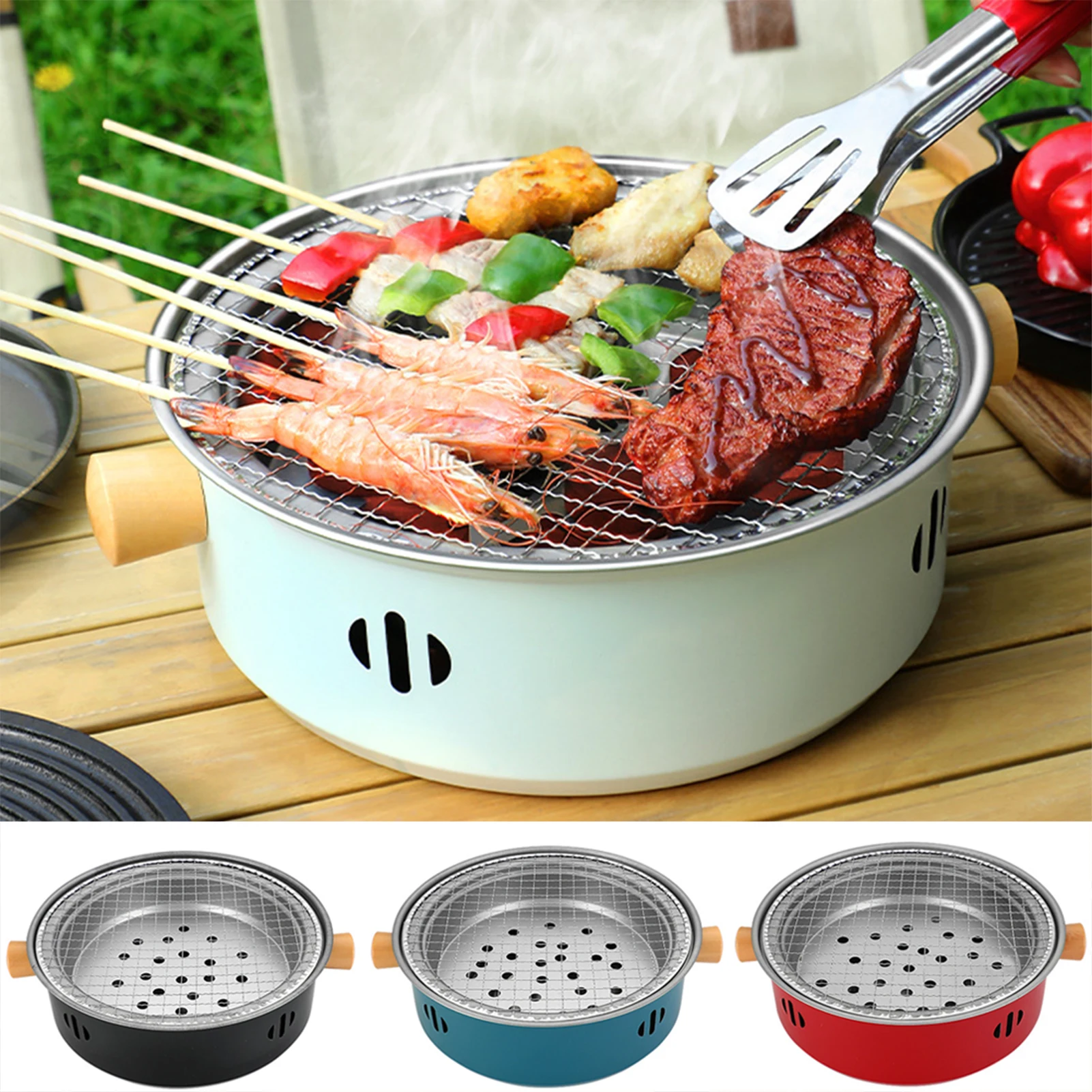 Tragbares BBQ Charcoal Grill Eisen kleines Mini BBQ Tool Outdoor Cooking Camping Picknick Strand tragbarer Nicht-Schicht-Grillregal Image