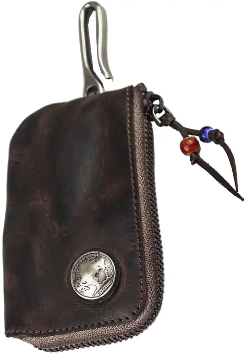 NEUE Ankunft Mini Leder Reißverschluss Tasche Auto Schlüssel Tasche Münze Organizer Ändern Halter Schlüssel Schutz Tasche Mit Metall Haken Image