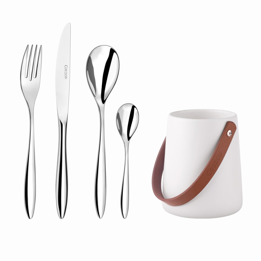 24 couverts avec pot de rangement en Acier Inoxydable - Inox