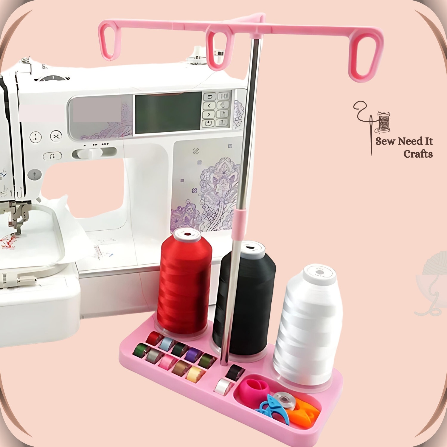 Supporto porta filo da cucito, organizer, supporto per 3 rocchetti, per bobine, spilli, clip, altezza regolabile, facile alimentazione del filo, ricam