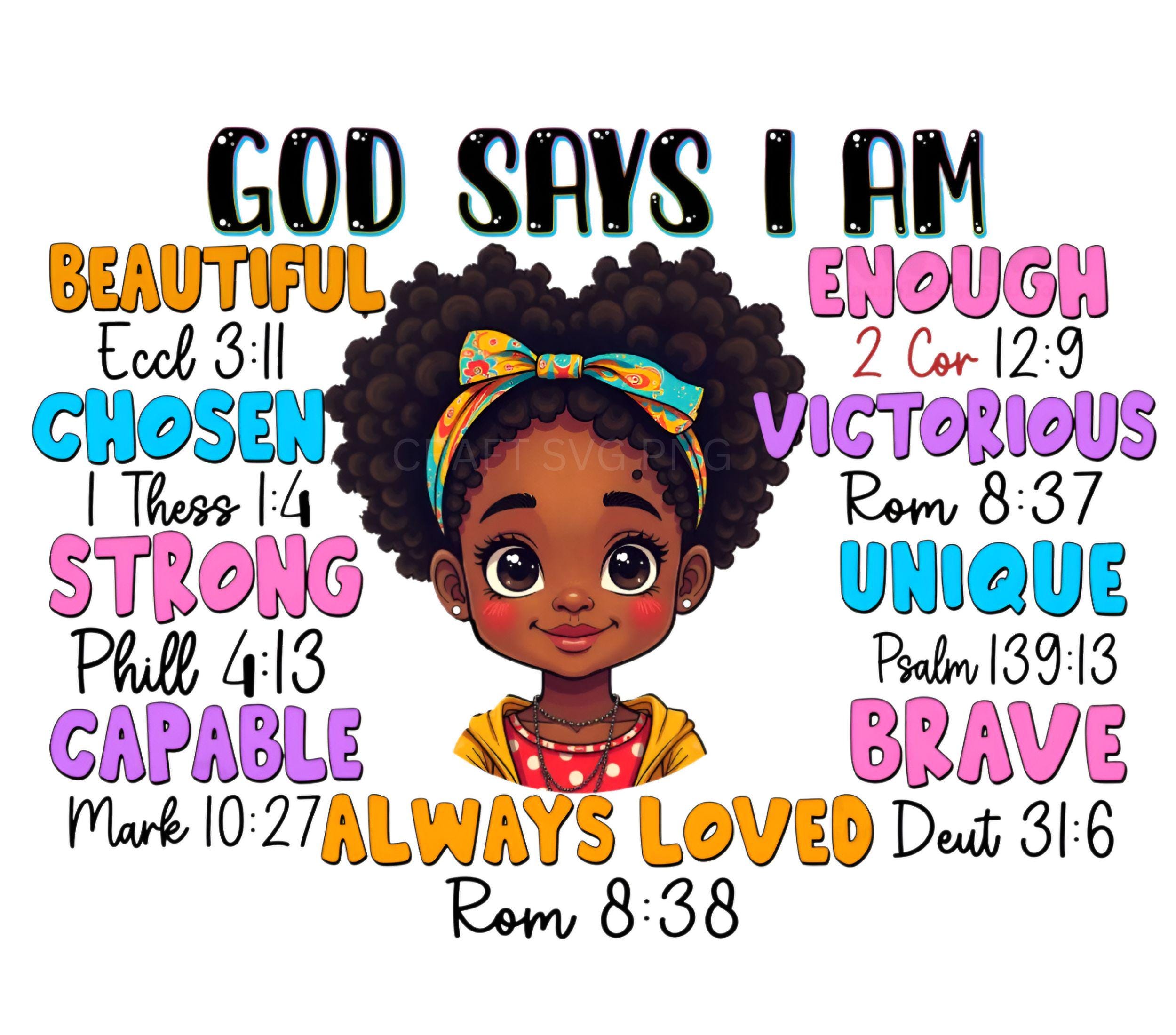 Dio dice che io sono - Versetto biblico ispiratore Ragazza Arte PNG / Affermazione cristiana Download digitale 1 file PNG