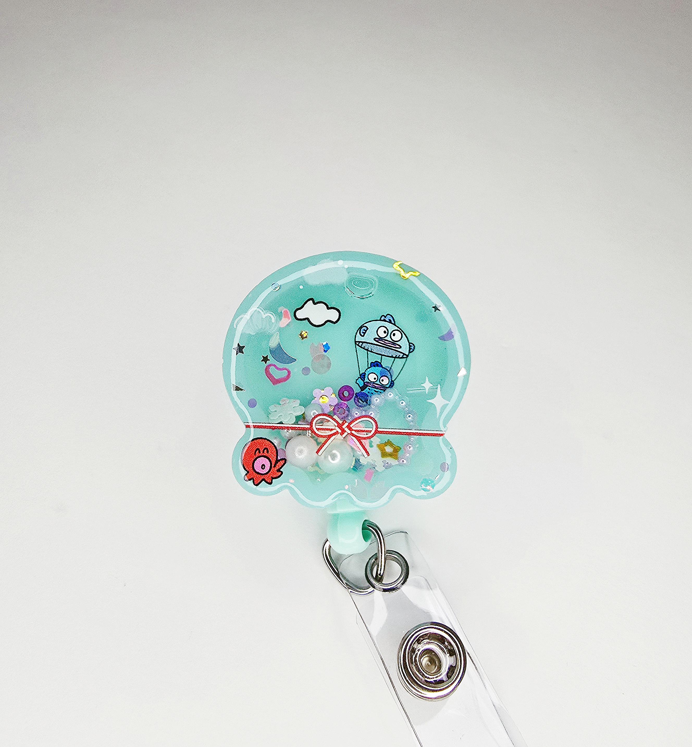 Porta badge avvolgibile Octopus Shaker, porta badge avvolgibile retrattile Octopus Green Menta, porta badge identificativo Blue Fish Shaker, porta bad