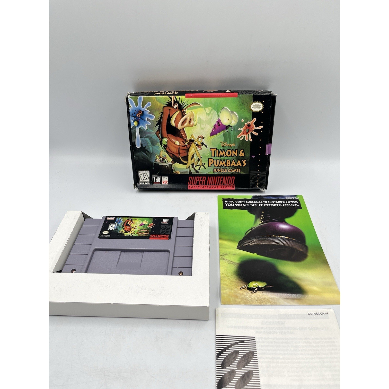 Disney Video Games & Consoles | Disney's Timon & Pumbaa's Jungle Games Super Nintendo Snes Original Box Inserts | Color: Gray | Size: Os