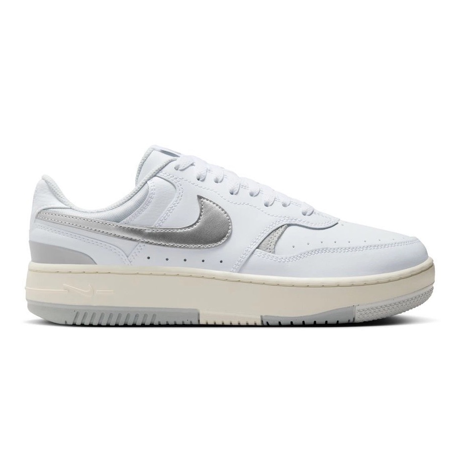 Nike Shoes | Women's Nike Gamma Force Sneakers Metallic Grey Nike White And Silver Sneakers | Color: Silver/White | Size: Various
