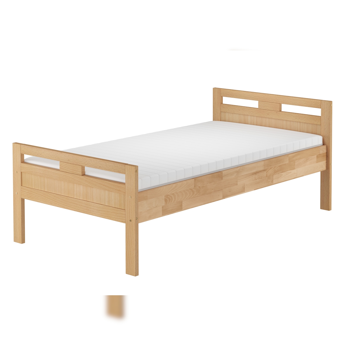 Erst-Holz Massivholzbett Überlänge Seniorenbett Buche 100x220 Einzelbett hohes Bett V-60.74-10-220 Federholzrahmen und Matratze inkl. Image