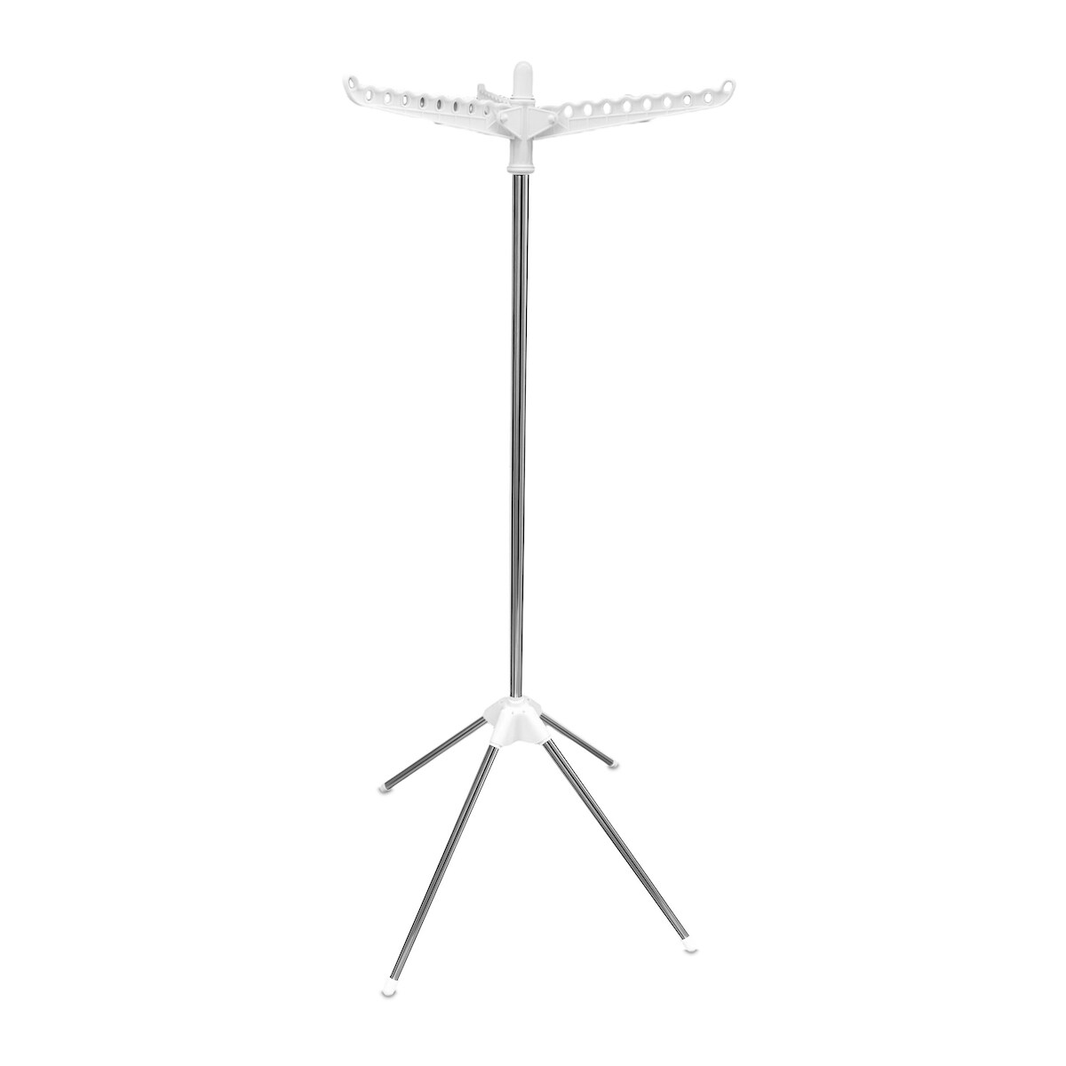 Relaxdays Bügelwäscheständer, für 27 Bügel, klappbar, 15 kg belastbar, Wäschestandtrockner, HxD:143x56 cm, weiß/silber Image