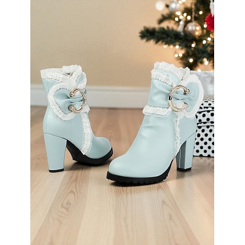 Rote Damenstiefeletten mit goldener Schleife – festliche High Heel-Stiefel für Damen – perfekt für Weihnachtsfeiern, Feiertagstreffen und Abende Image