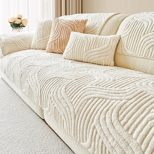 Cremefarbener Plüsch-Sofakissenbezug, 2025 neues, verdicktes, rutschfestes Sofa-Sitzpolster, weicher Schonbezug für das Sofa Image