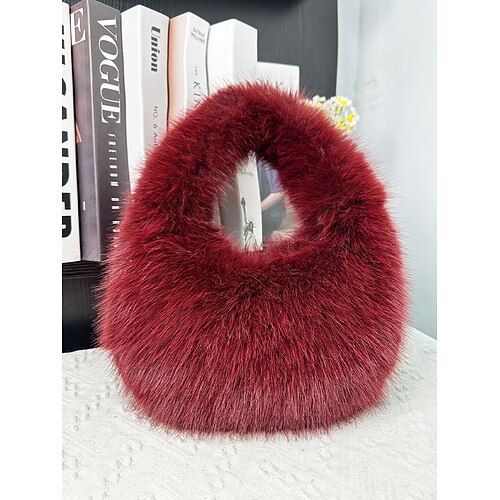 Damen Handtasche Schultertaschen Kunstpelz Weihnachten Party Lässig Reißverschluss Leicht Einfarbig Mandelfarben Schwarz Rosa