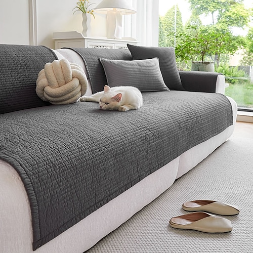 Sofakissenbezug im nordischen Stil, Ganzjahres-Schonbezug aus Baumwollstoff, modernes minimalistisches Anti-Rutsch-Sofapolster, Sofaschutz für das Wohnzimmer Image