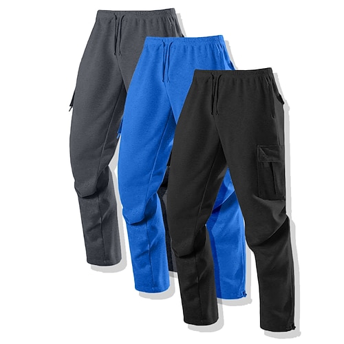 Herren Cargo-Jogginghose Fleecehose Jogginghose Hose Freizeithose Kordelzug Elastischer Bund Mehrfachpackung Einfarbig Winddicht Außenbereich Volle Länge Outdoor Lässig Täglich Mode Streetwear Image