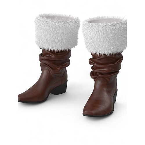 Rote Weihnachtsstiefel für Damen mit weißen Fellbündchen – festlicher Feiertagsstil, perfekt für Weihnachtsfeiern und Winterfeste Image