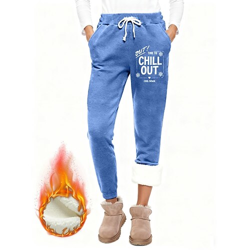 Damen Jogginghose Fleecehose Stoffhosen Urlaub Mode Lässig Volle Länge Hohe Taille Buchstabe Kordelzug Tasche Druck Thermowarm Winddicht Bequem Dehnbar Urlaub Straße Lässig Schwarz Rosa Dunkelpink Image