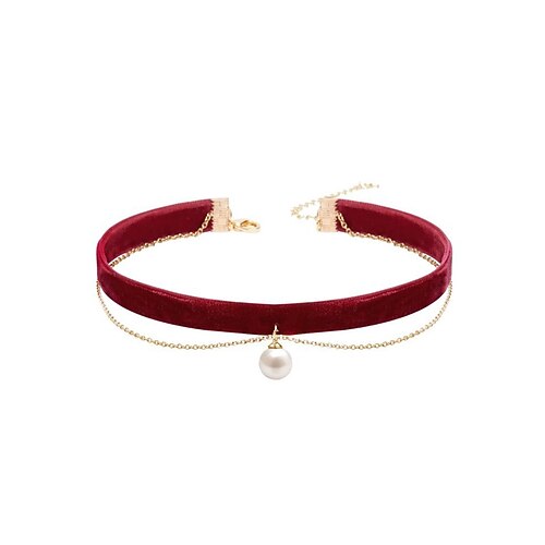 Damen-Halskette mit Herzanhänger aus Samt – elegante doppellagige Goldkette mit rotem Herz für Weihnachts- und Feiertagspartys Image