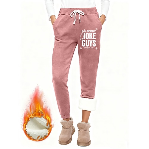 Damen Jogginghose Fleecehose Stoffhosen Urlaub Mode Basic Volle Länge Hohe Taille Buchstabe Kordelzug Tasche Druck Thermowarm Winddicht Bequem Dehnbar Urlaub Straße Lässig Schwarz Rosa Dunkelpink Blau Image
