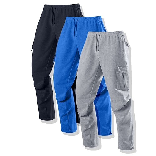 Herren Cargo-Jogginghose Fleecehose Jogginghose Hose Freizeithose Kordelzug Elastischer Bund Mehrfachpackung Einfarbig Winddicht Außenbereich Volle Länge Outdoor Lässig Täglich Mode Streetwear Image