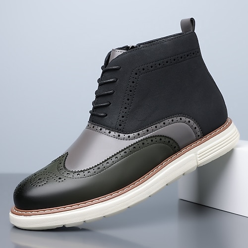 Schwarz-weiße Brogue-Stiefel für Herren – stilvolles zweifarbiges Kunstlederdesign, bequemes Freizeitschuhwerk, ideal für elegante Freizeit- und Winteroutfits Image