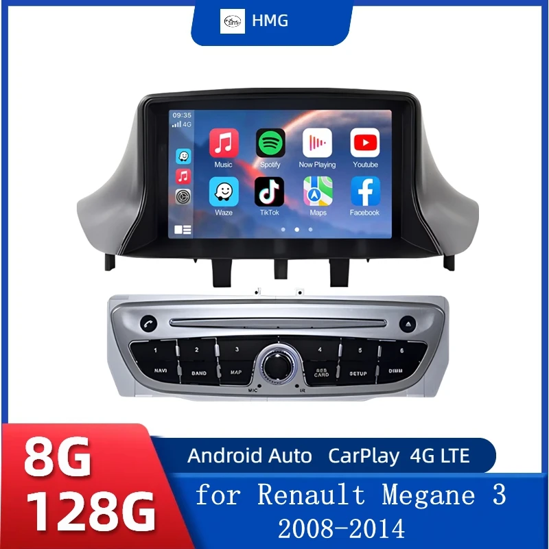 HMG Android 13 Radio Für Renault Megane 3 2008-2014 Auto Multimedia Stereo GPS CarPlay Player Autoradio GPS Navi WIFI Carplay