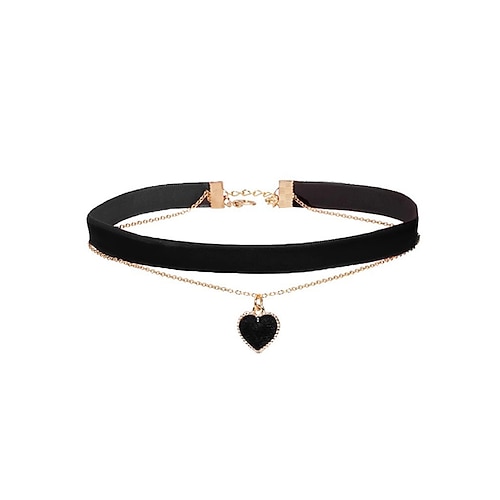 Damen-Halskette mit Herzanhänger aus Samt – elegante doppellagige Goldkette mit rotem Herz für Weihnachts- und Feiertagspartys Image