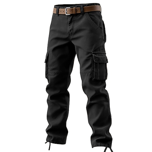 Herren Cargo-Hosen Cargohose Arbeitshosen Outdoorhose Mehrere Taschen Einfach Komfort Atmungsaktiv Volle Länge Lässig Täglich Streetwear Mode Retro Vintage Gras-Grün Schwarz Unelastisch Image