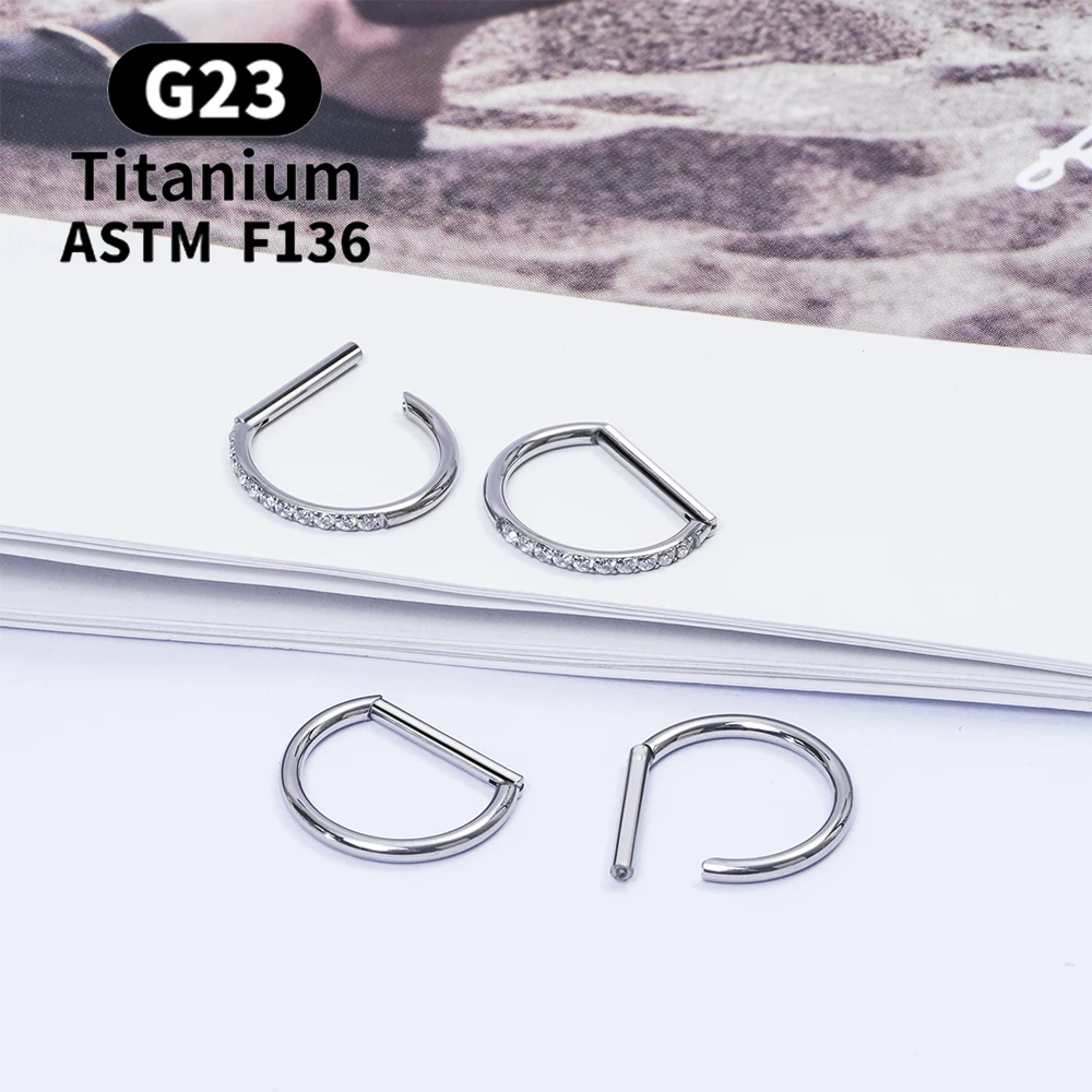 G23 Titan Piercing Schmuck 16G 8/10/12mm Nasenring Halbring CZ gepflastert D Form Segment Ring Clicke Knorpel Tragus Helix Lippe Image