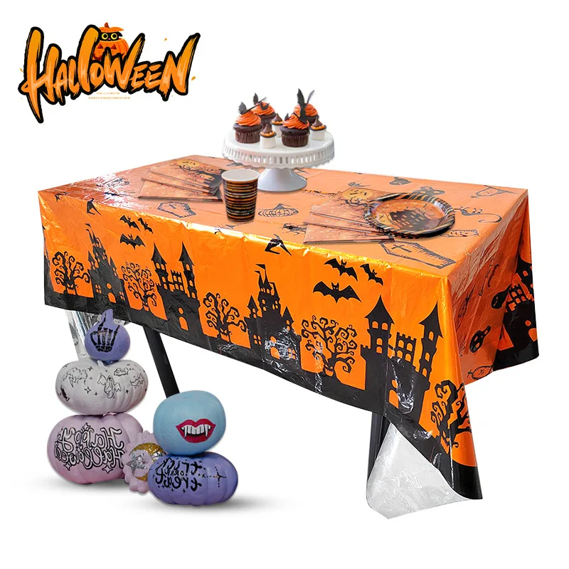 Orange Schwarz Horror Ghost Tischdecke Happy Halloween Tischdecke für Süßes oder Saures Thema Heimdekoration Partyzubehör Image