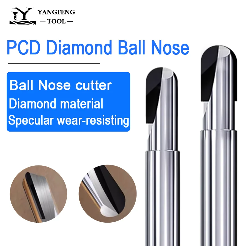 PCD Diamant-Kugelkopffräser R1 R1,5 R2 R3 R4 Fräser zum Schneiden von Aluminium, Kohlefaser, Kupfer, Fiberglas, Bakelit Image