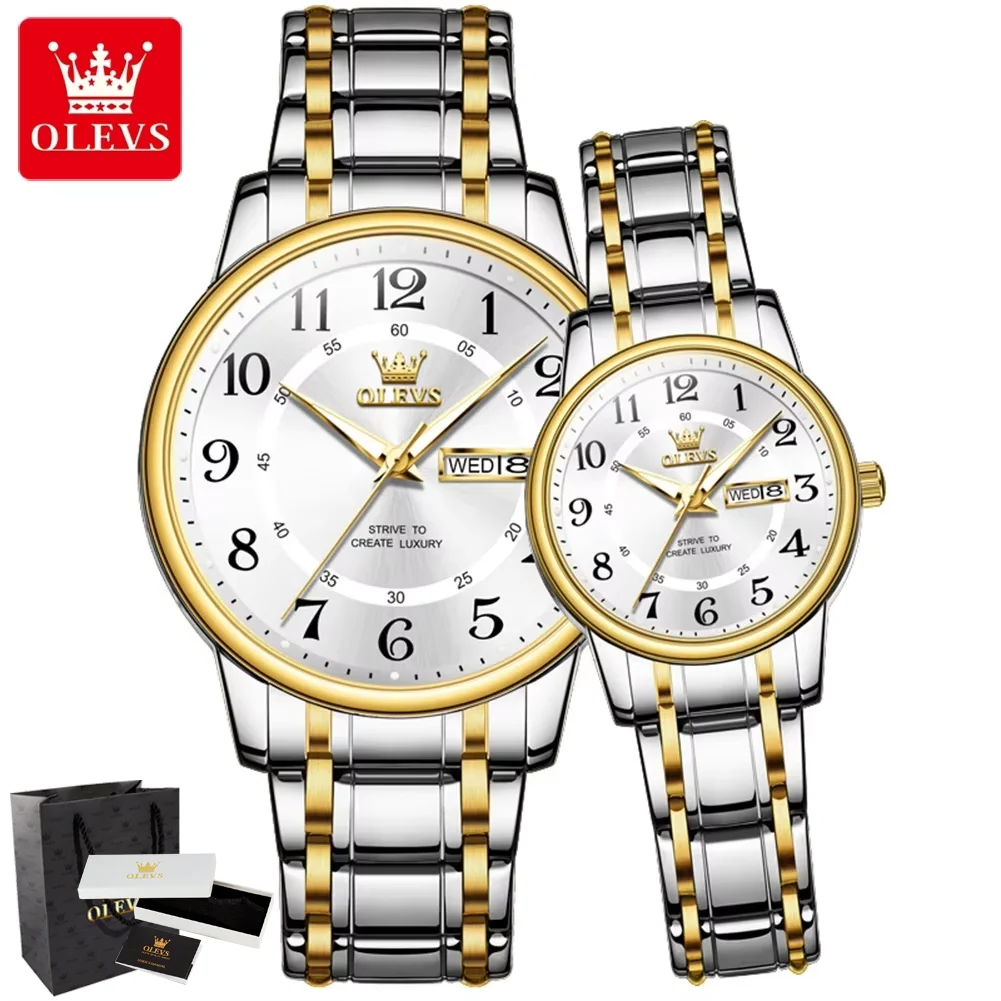 OLEVS 2891 Paar Uhr Männer Frauen Klassische Digitale Zifferblatt Stahlband Wasserdichte Uhren Luxus Original Quarz Liebhaber Armbanduhr Image