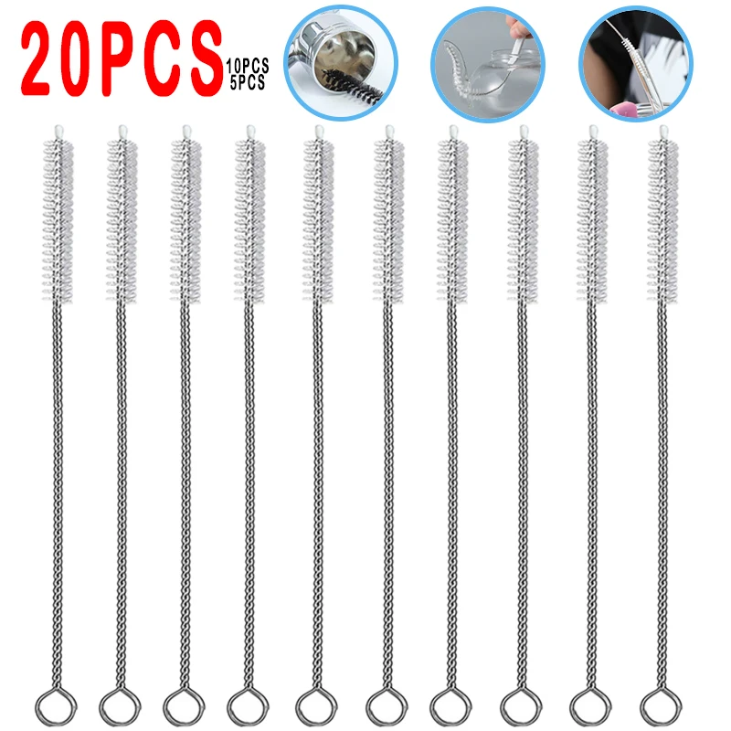 24 cm Biegen Edelstahl Stroh Pinsel Reiniger Weiches Haar Saug Glas Rohr Reinigung Pinsel Baby Kinder Flasche Pinsel Lange griff Werkzeug Image