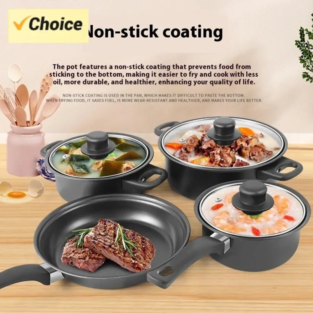 12-teiliges Antihaft-Kochgeschirr-Set, tiefe Bratpfanne mit Deckel, Milchtopf, Maifan-Stein-Bratpfanne, stapelbares Topf-Set für alle Arten von Herd Image