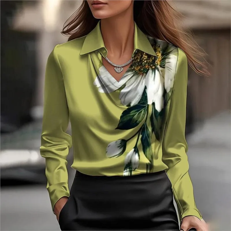 Moda nuova camicia da donna in raso camicetta a maniche lunghe vintage in seta elegante top da donna pendolarismo camicia bianca abbigliamento femminile autunnale