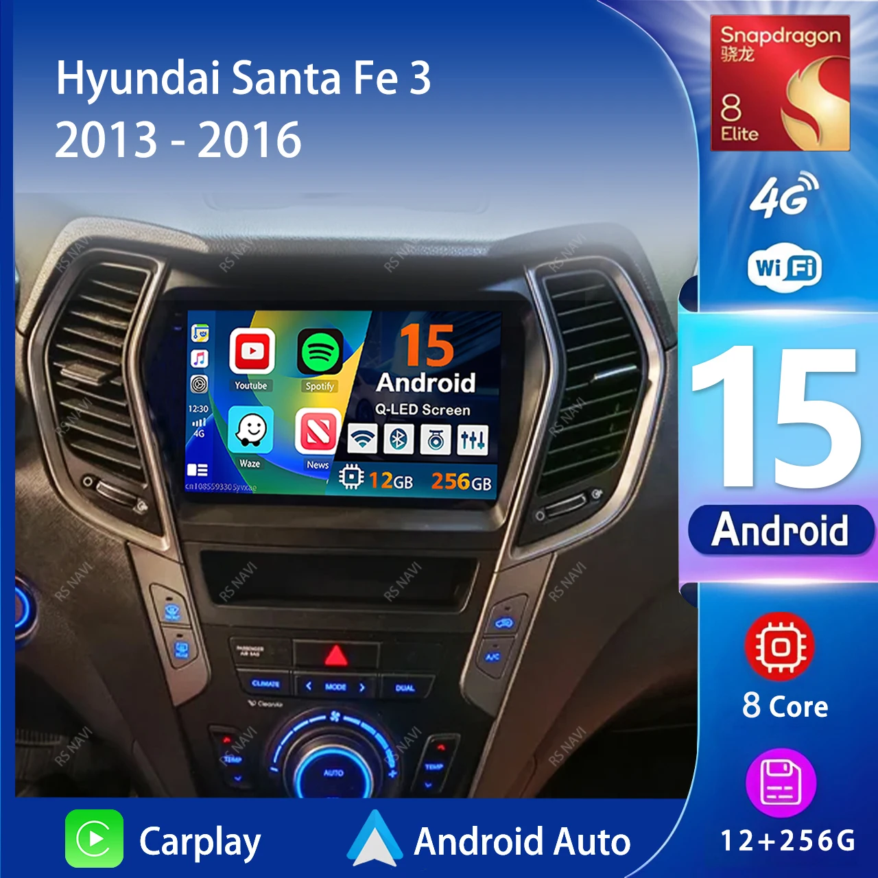 Android 15 Carplay Auto 2K Bildschirm Autoradio Multimedia-Player für Hyundai Santa Fe 3 2013 - 2016 Autoradio GPS Stereo Head Unit Image