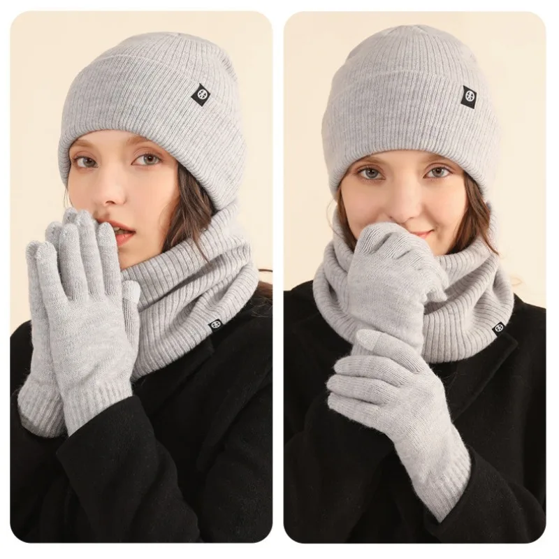 Unisex-Set für Winter, Schal, Mütze, Handschuhe, alle Altersgruppen, weiche warme Mütze, Touchscreen-Handschuhe, Zopfmuster, extreme Wärme, Geschenkset Image