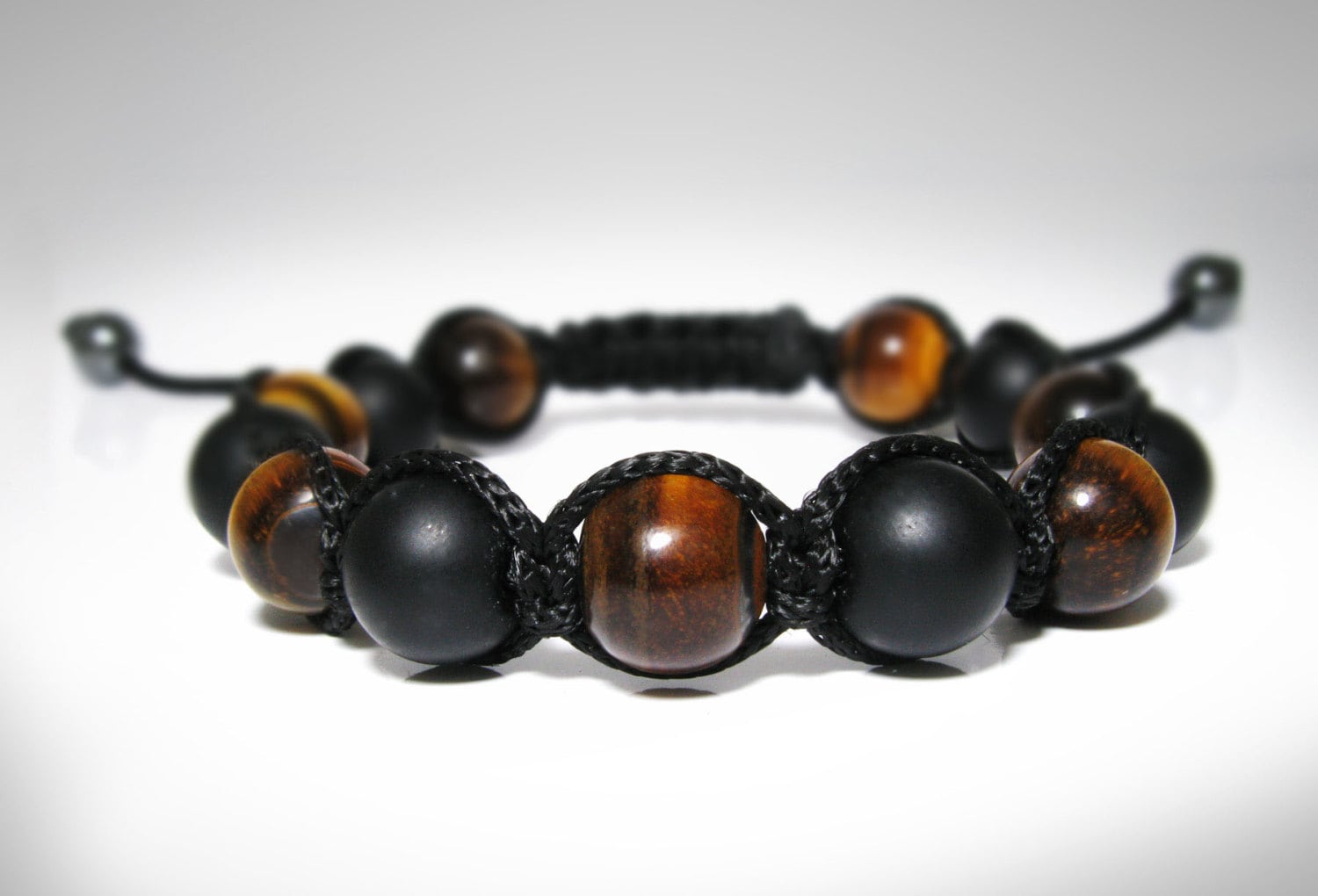 Bracciale da uomo con perline in onice nero opaco e occhio di tigre, pietre preziose naturali, bracciale da uomo con perline, perline Mala Yoga, bracc