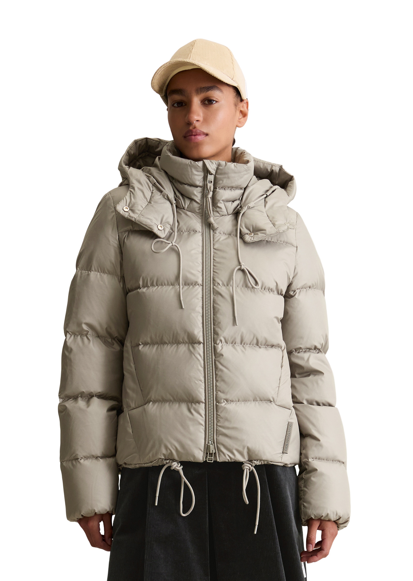 Outdoorjacke MARC O'POLO DENIM "aus recyceltem Polyester-Ripstop", Damen, Gr. M, grau eternity, Obermaterial: 100% Polyester; Füllung: 70% Daune, 30% Feder, unifarben, regular fit, normaler Saum, Jacken Outdoorjacke