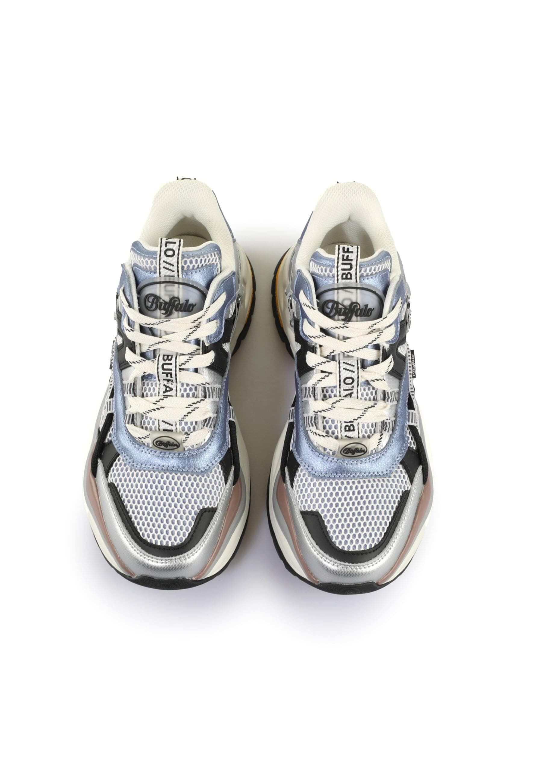 Trainingsschuh BUFFALO "Buffalo Triplet Hollow - Vegan Nappa/Mesh", Damen, Gr. 41, blau, silber, unifarben, Schuhe