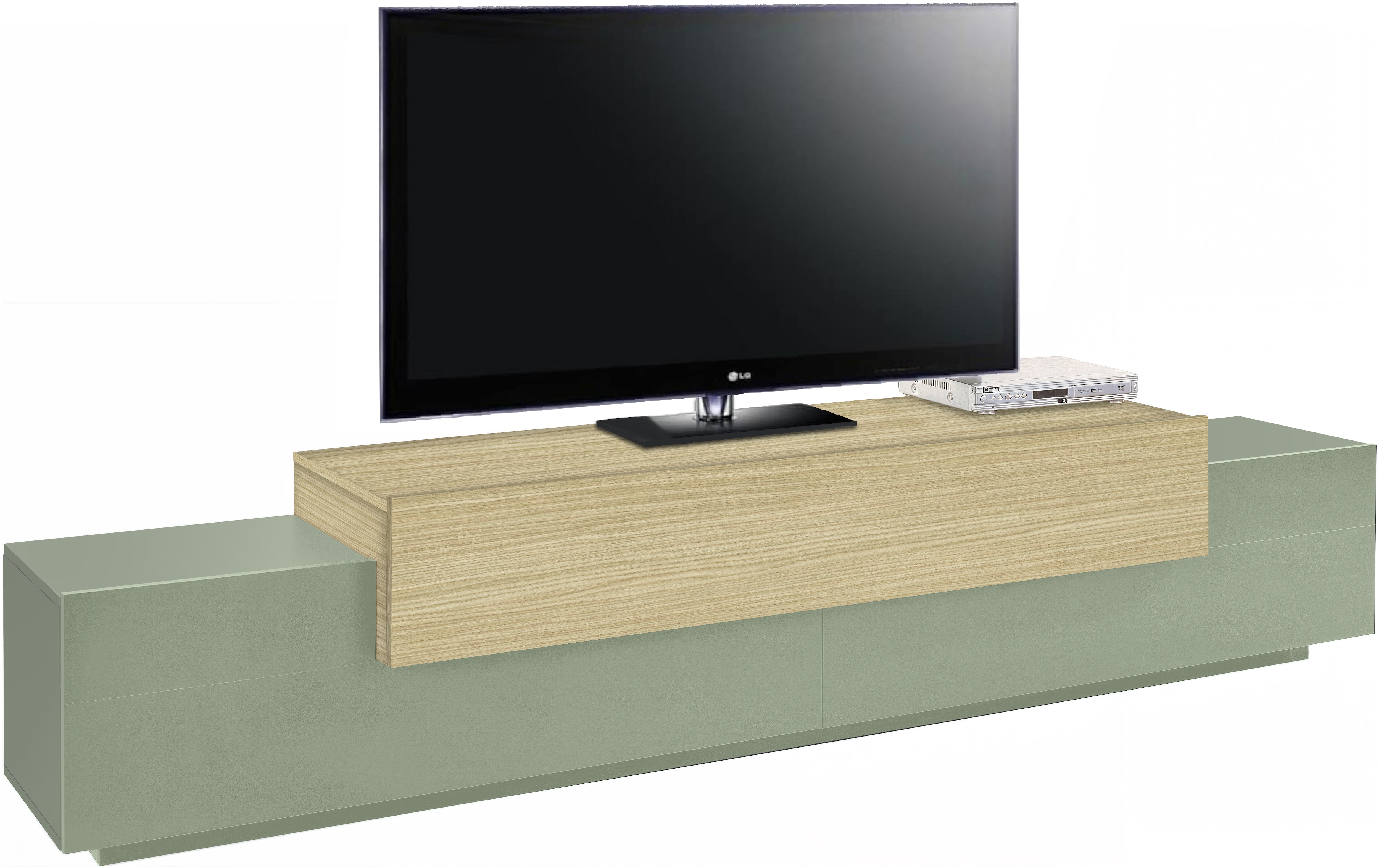 Lowboard INOSIGN "Coro,Lowboard,TV-Kommode,TV-Möbel,TV-Bank", eiche chopin, salbei, B:240cm H:51,6cm T:45cm, FSC-zertifizierter Holzwerkstoff, Sideboards, mit 3 Klappen, (B/T/H) 240x45x51,6 cm