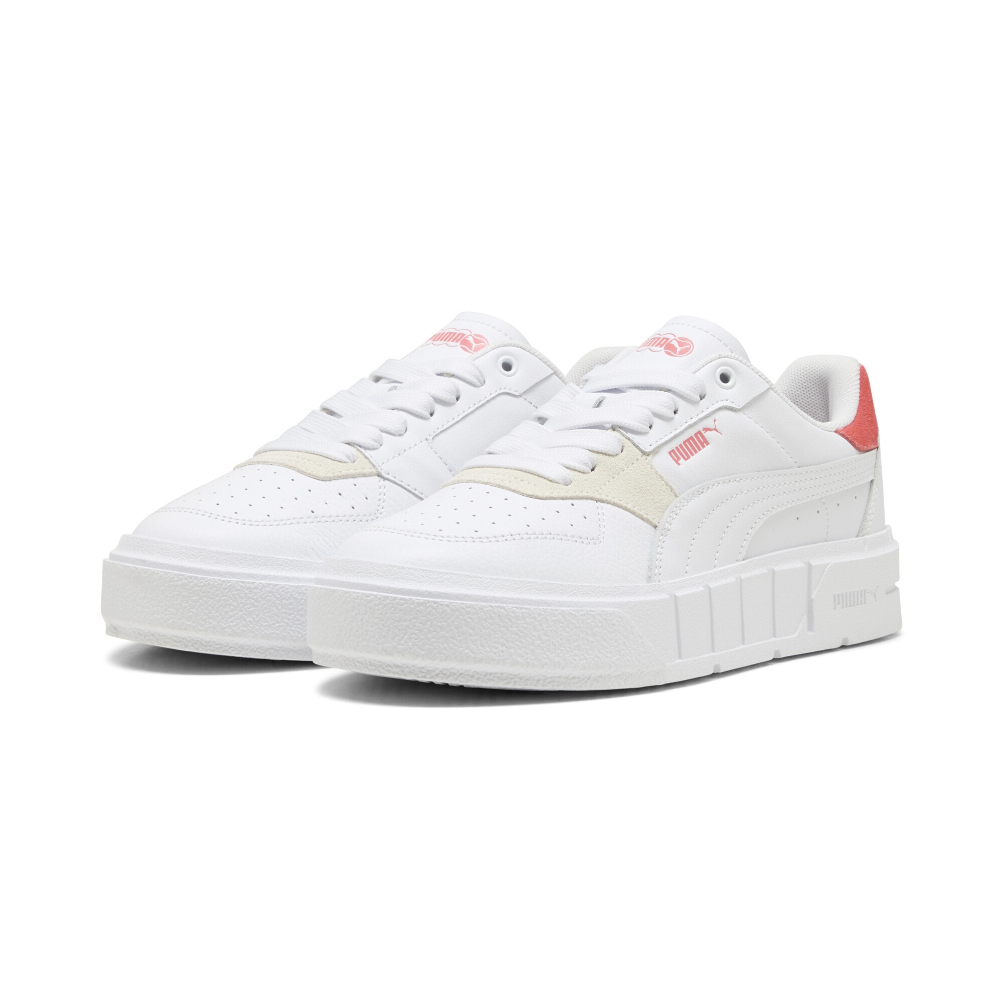Sneaker PUMA "Cali Court Match Sneakers Damen", Damen, Gr. 41, weiß peach frost rot, Obermaterial: Kuhleder, Synthetik; Futter: Textil; Innensohle: Textil; Laufsohle: Gummi, Schuhe Sneaker