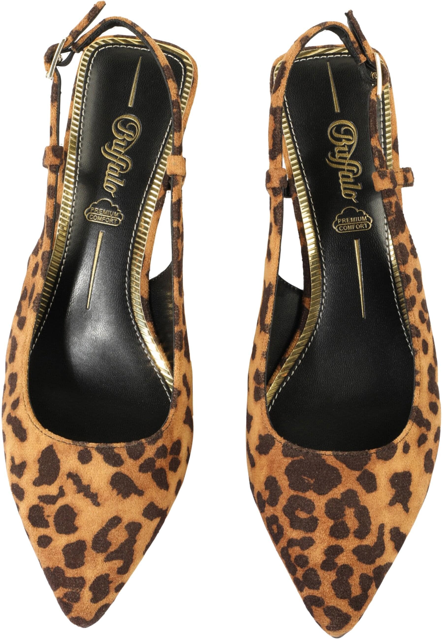 High-Heel-Pumps BUFFALO "Buffalo Sling Back- Vegan Suede", Damen, Gr. 41, braun leo, schwarz, Kunstfaser, unifarben, Schuhe