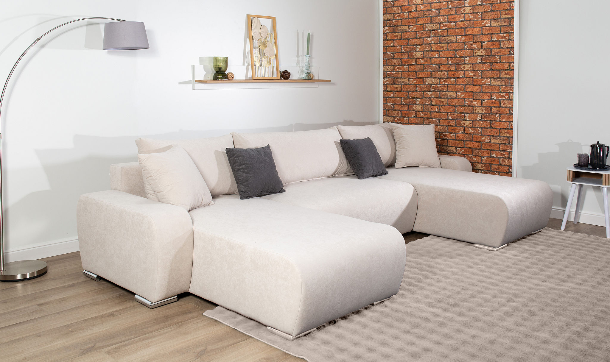 Wohnlandschaft COLLECTION AB "Paola U-Form, Breite 314 cm", silber, B:314cm H:41cm T:169cm, 100%Polyester, Sofas, Wohnlandschaft, Wohnlandschaft,2 Ottomane,Bonnelfederkern,Rückenkissen, Topseller